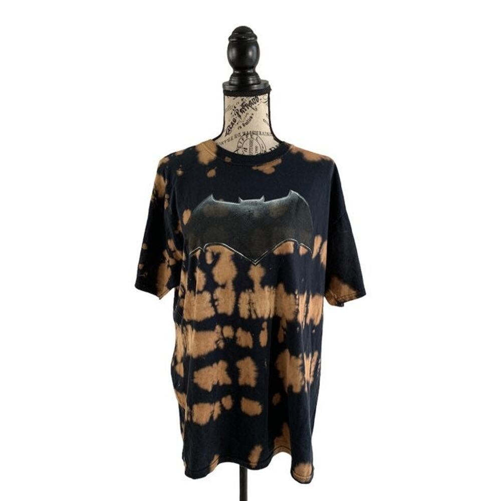 Batman Justice League T-Shirt Mens Large Black Tie Dye Logo Graphic Short Sleeve